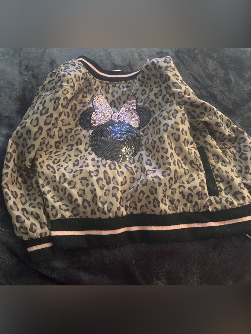 Disney Girls Leopard Sequin Minnie Sweatshirt - Tan, Black, Pink